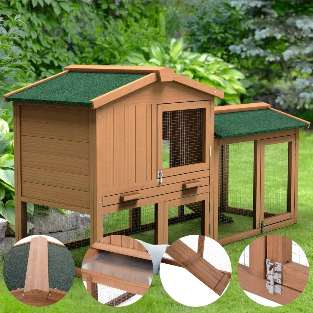 58 Inch Outdoor Rabbit Hutch Large Wooden Bunny Cage
