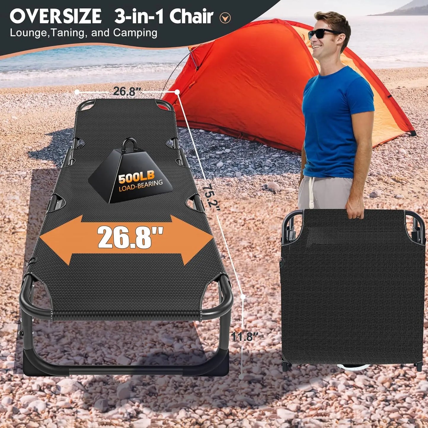 Folding Chaise Lounge Chair 5-Position Heavy Duty Patio Chair