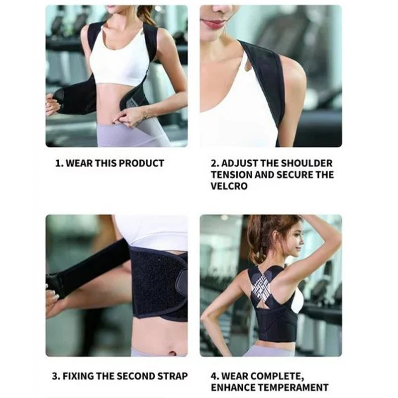 Male and female back support posture corrector - shoulder straightener with adjustable full back support posture strap