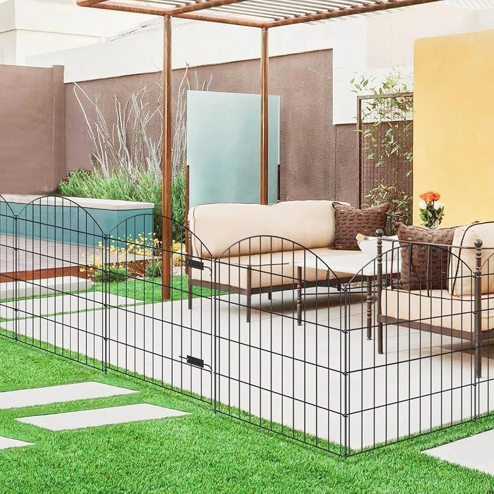 Metal Dog Fence Gate 36In High 9 Panels 11 Stakes Garden