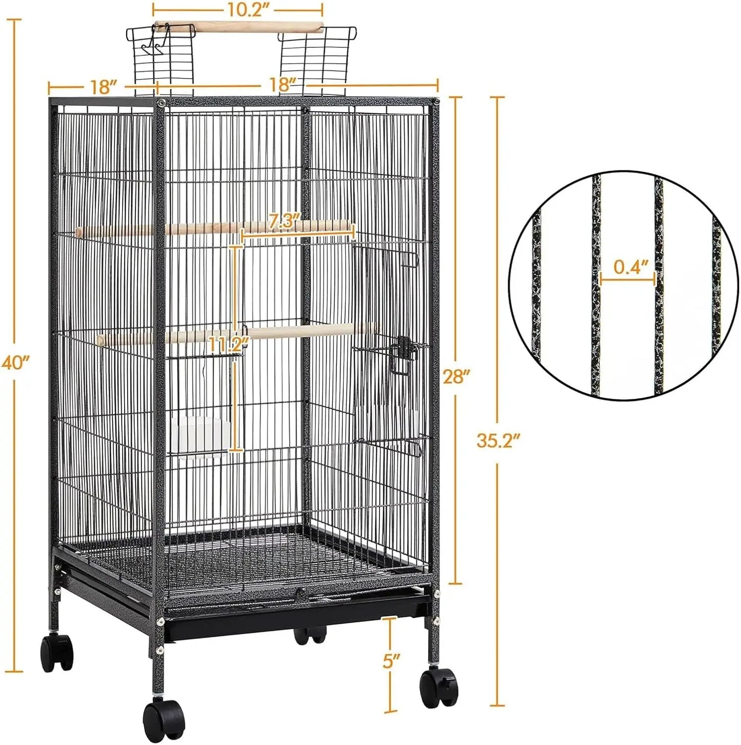 101cm Large Bird Cage Play Open Top Budgie Cage with Rolling Stand Slide-Out Tray Water Bottle Feeder, Indoor Outdoor Cage