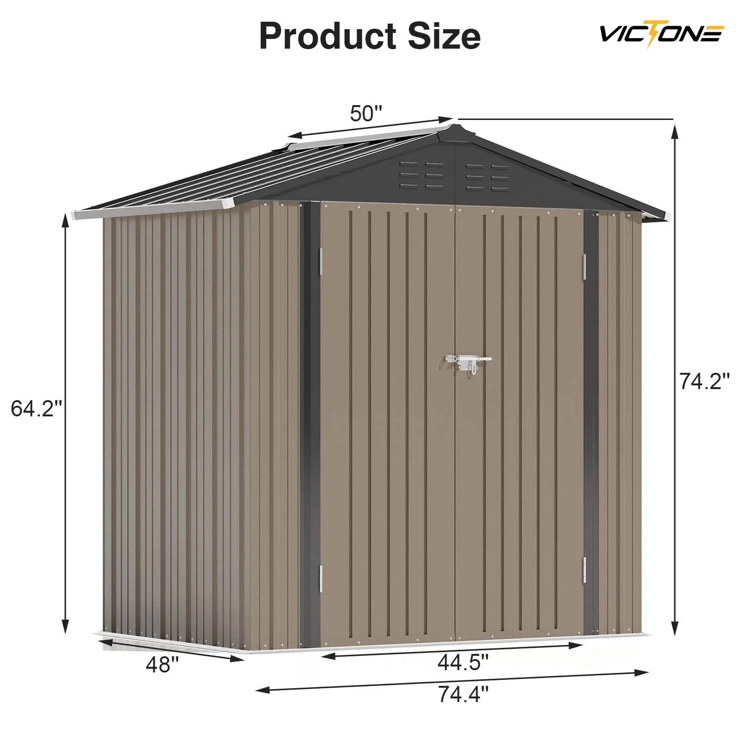 Victone 6x4 Metal Outdoor Storage Shed Brown With Door Lock