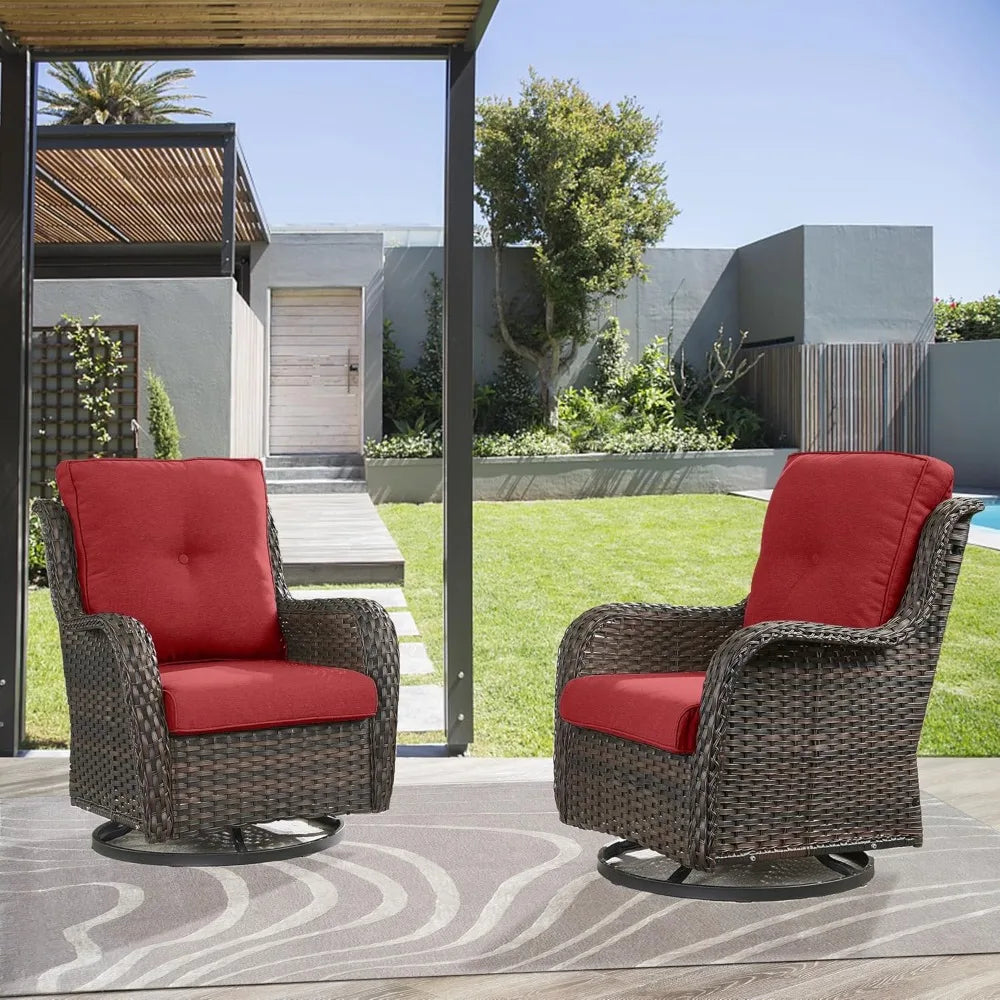 outdoor patio furniture set: 5-piece wicker conversation set with swivel rocker chairs and 3-seater sofa