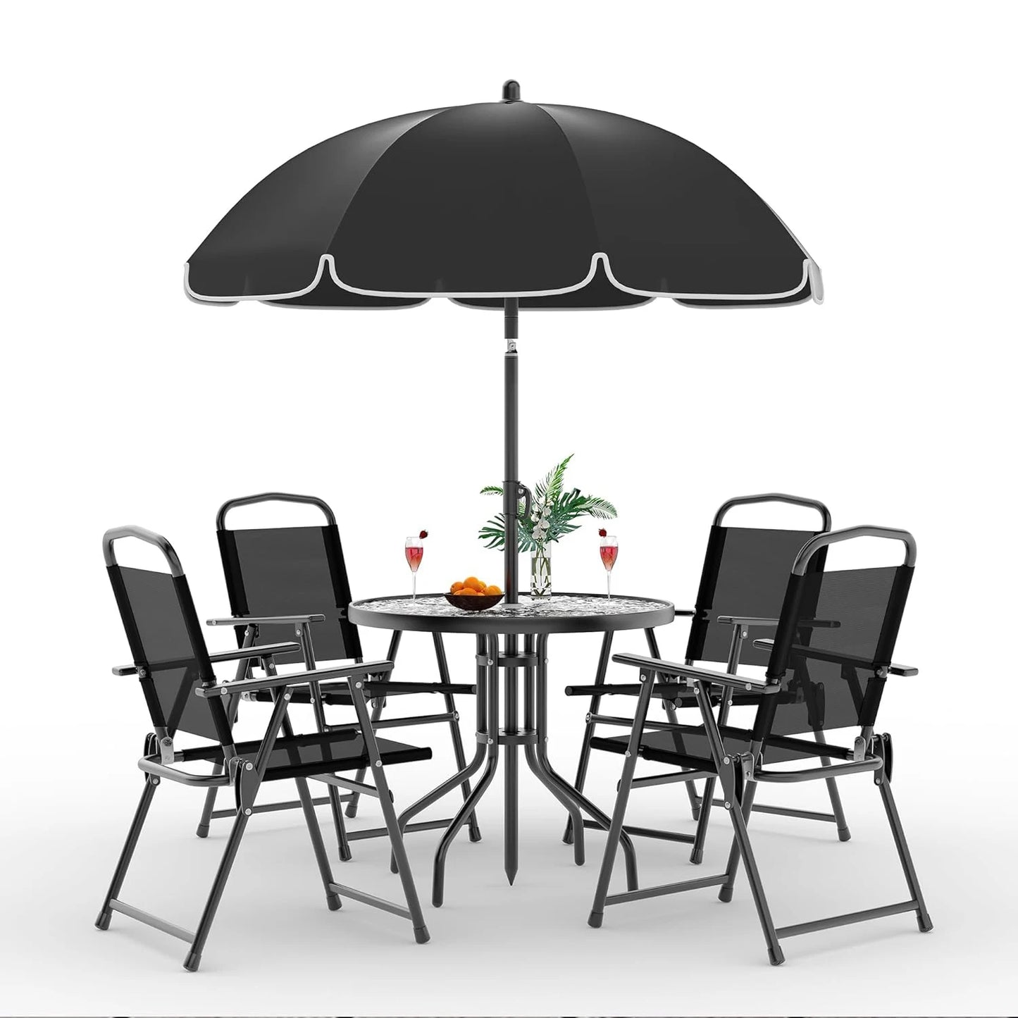 6 Piece Patio Dining Set For 4 With Umbrella Round Table