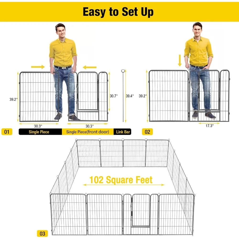 Foldable Metal Dog Playpen With Door Fence Outdoor Kennel