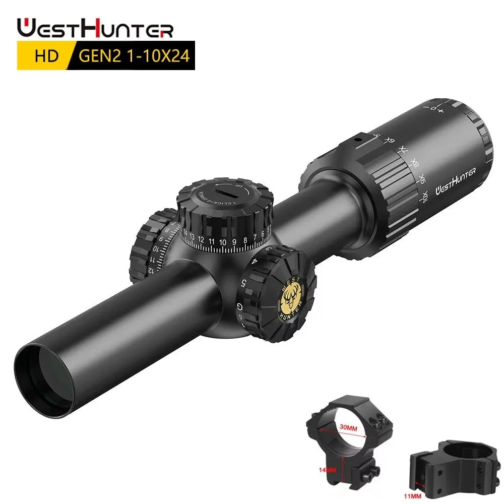 WestHunter HD GEN2 1-10X24 IR SFP LPVO Scope Wide Field of View Hunting Riflescopes Etched Glass Reticle Optical Sights