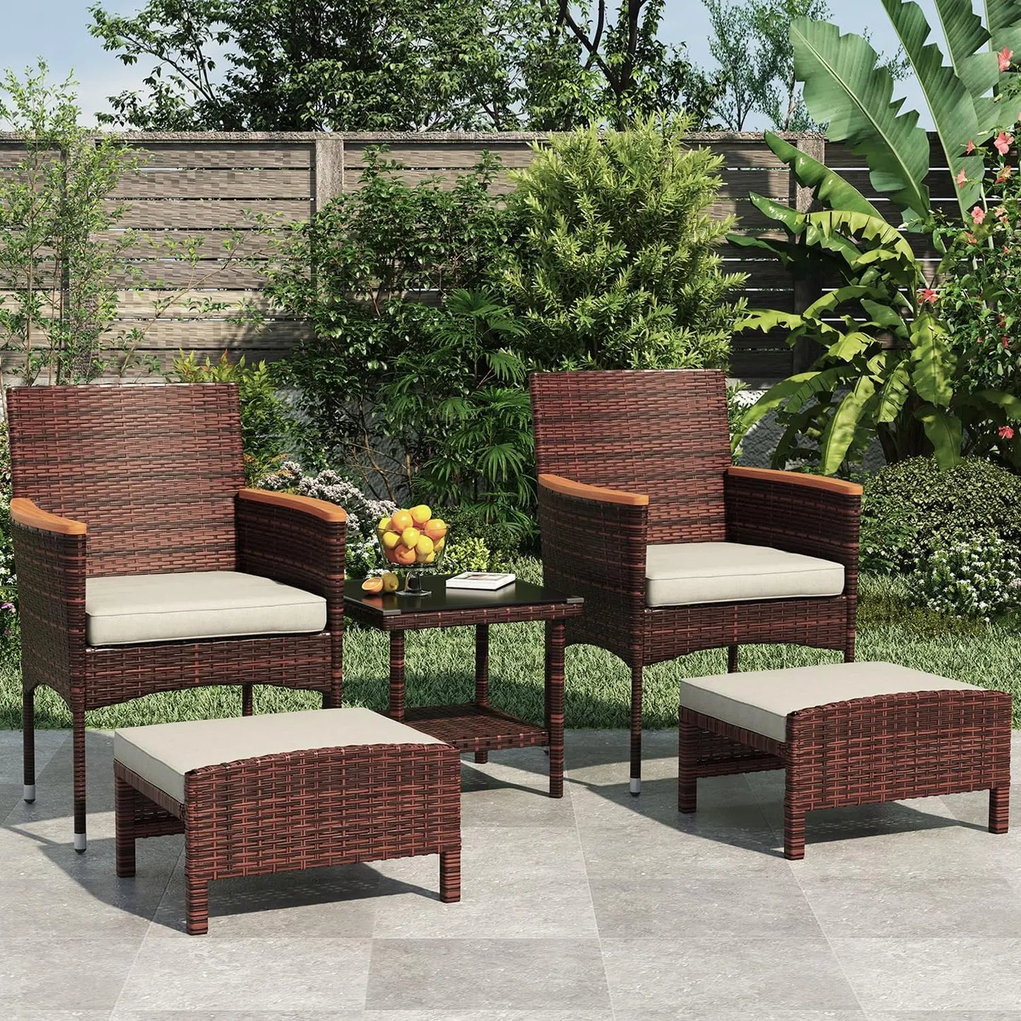 5 Piece Outdoor Patio Furniture Set With Table And Ottoman