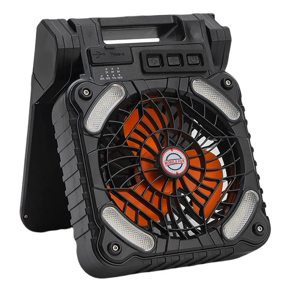 Solar Outdoor Camping Fan With LED Light 5200mAh IPX4