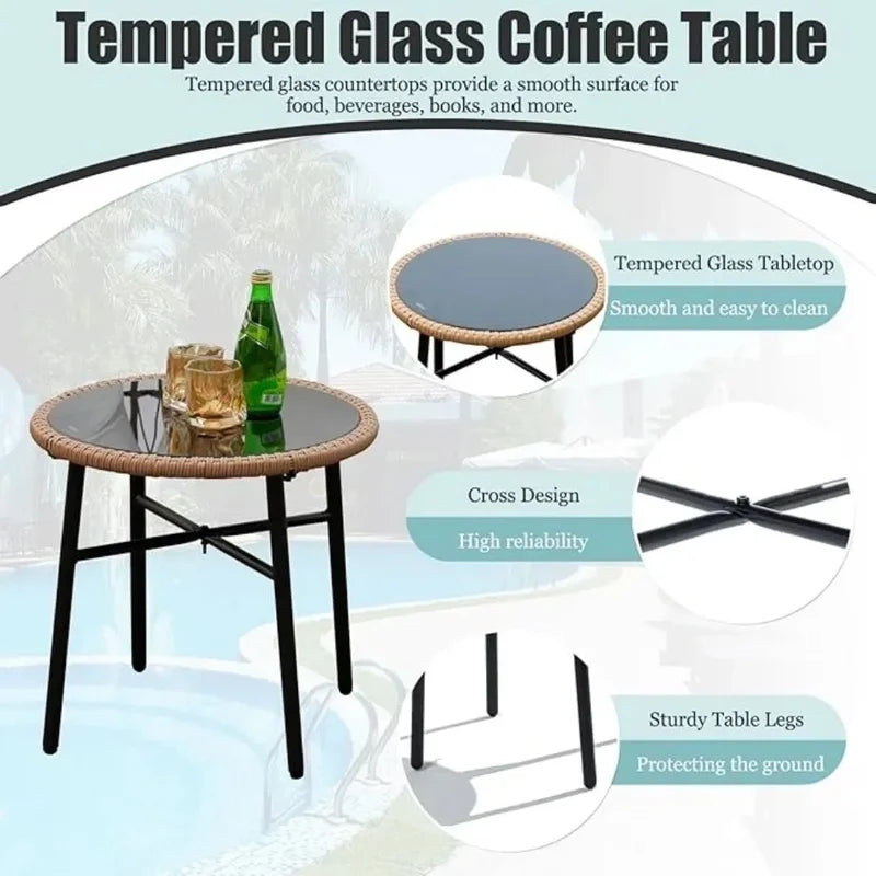 L-Shaped Outdoor Patio Furniture Set, Woven Conversation Sofa with Thick White Cushions, Balcony Lounger Chairs