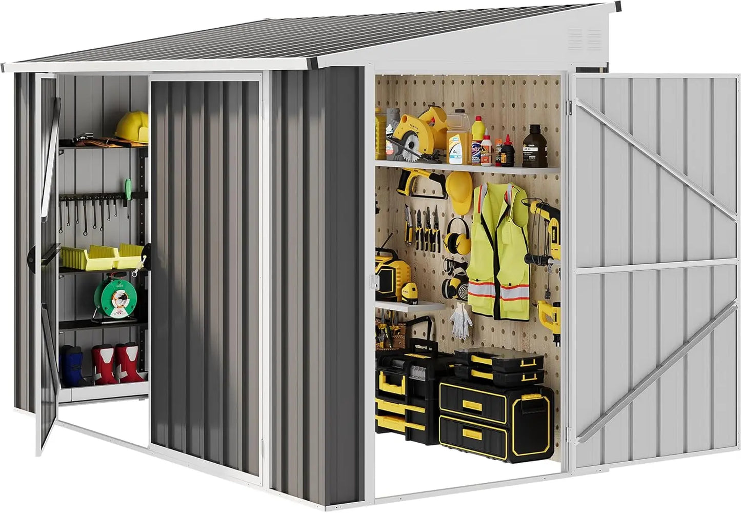 8x4 FT Outdoor Weatherproof Storage Shed, Secure Metal Bike Shed w/Lockable Entry, Garden Storage for Lawn Equipment, Tools