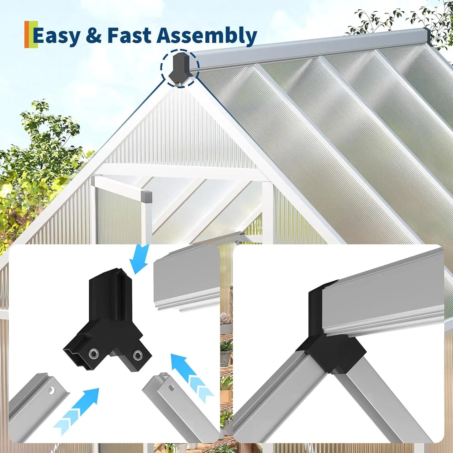 Polycarbonate Outdoor Greenhouse With Lockable Door And Adjustable Roof Vent