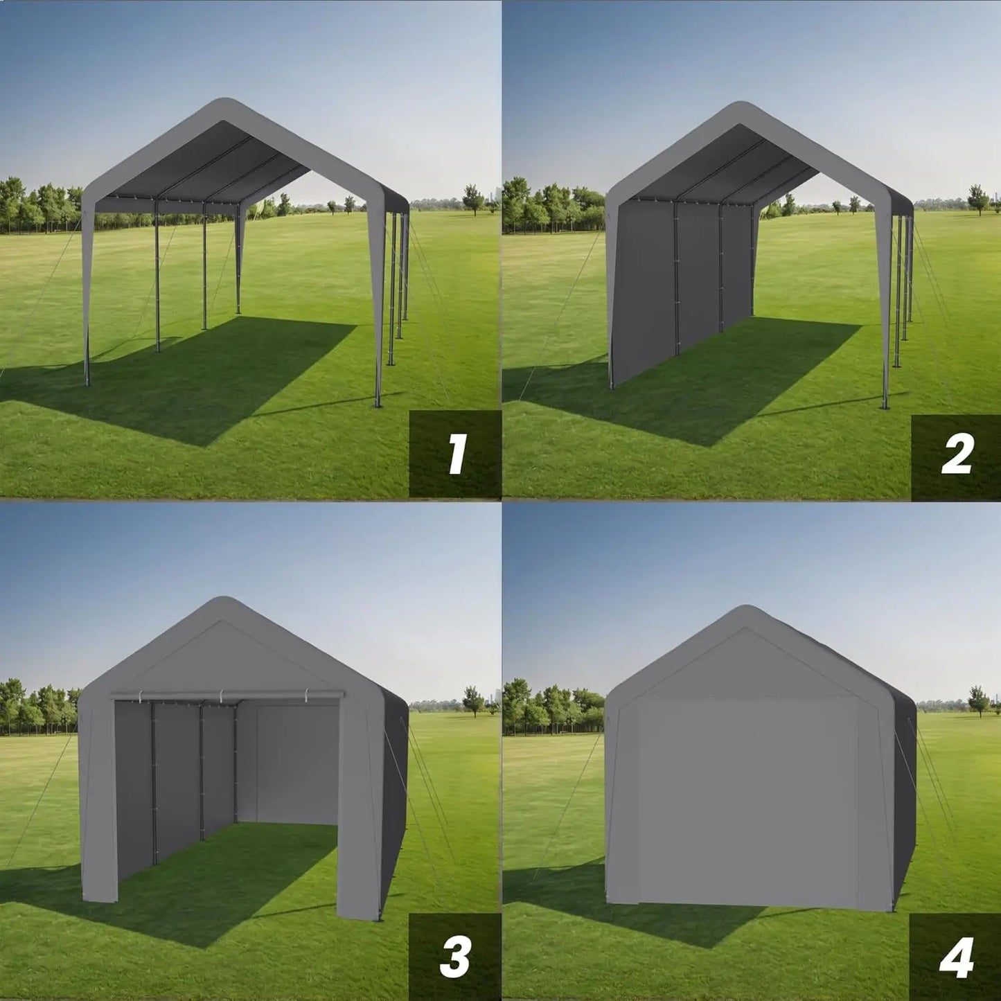 10x20 Heavy Duty Portable Garage With Roll Up Door Grey