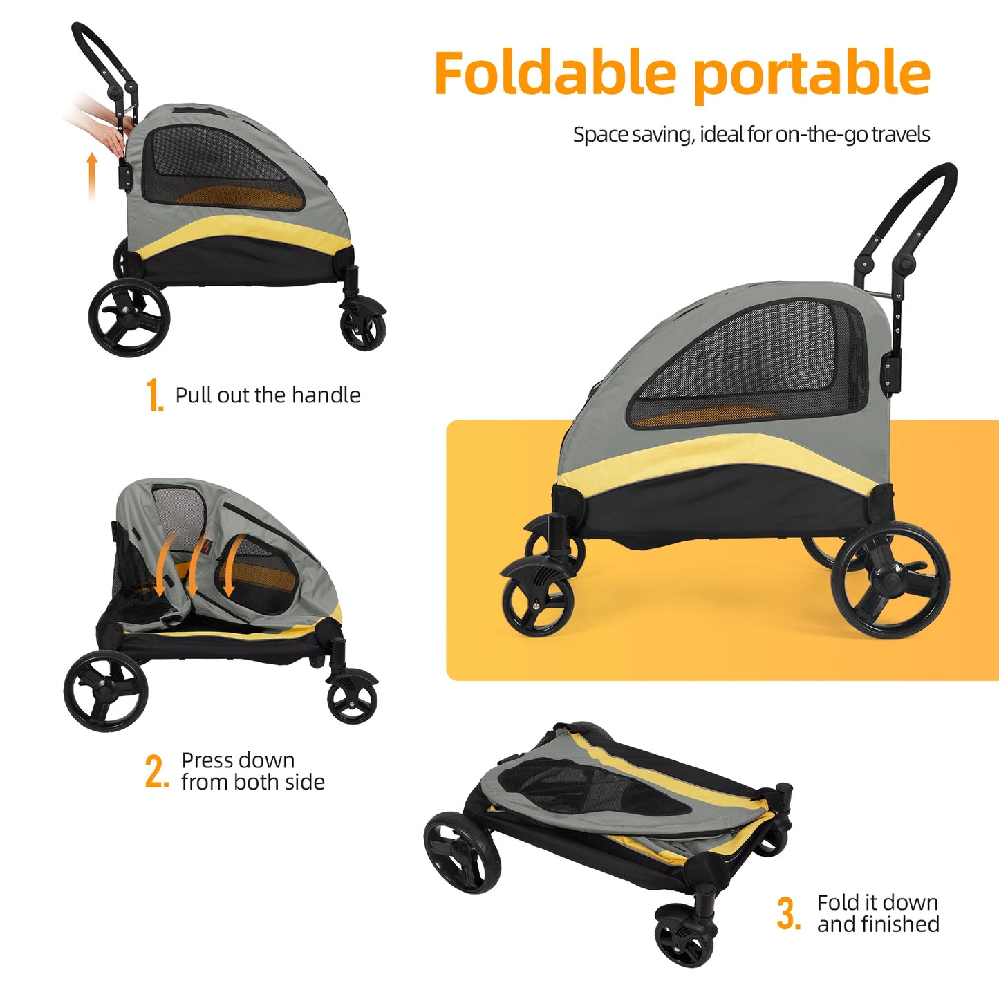Dog Stroller Ultra Large Four Wheels Foldable Cart 55kg