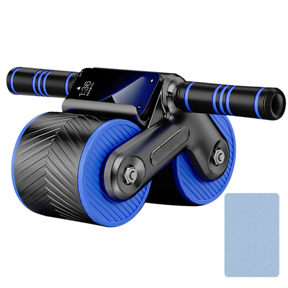 Abdominal Fitness Wheel Dual Wheel Design Automatic Rebound Abdominal Workout Roller with Mat Home Gym Equipment