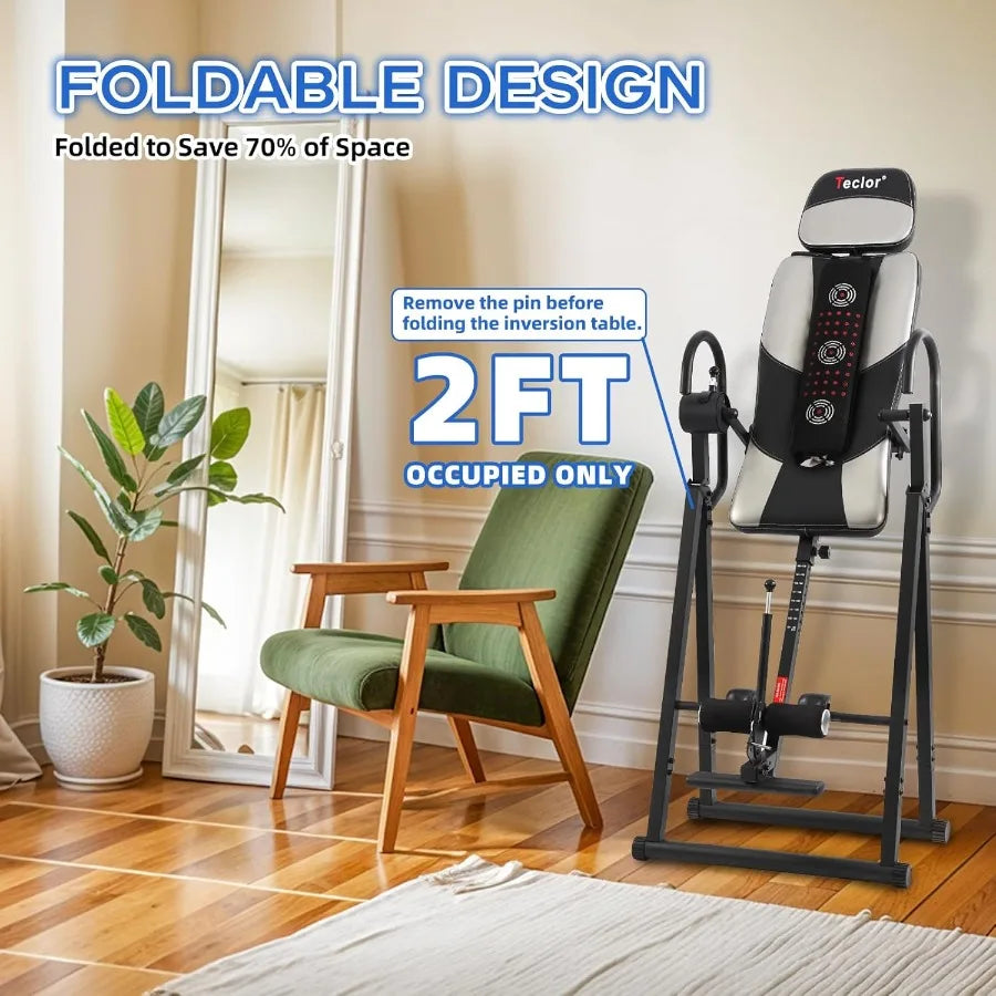 Inversion TableAdvanced Heat and Massage Function Strength Training Inversion Table for Back Pain Relief Heavy Duty Inversion T