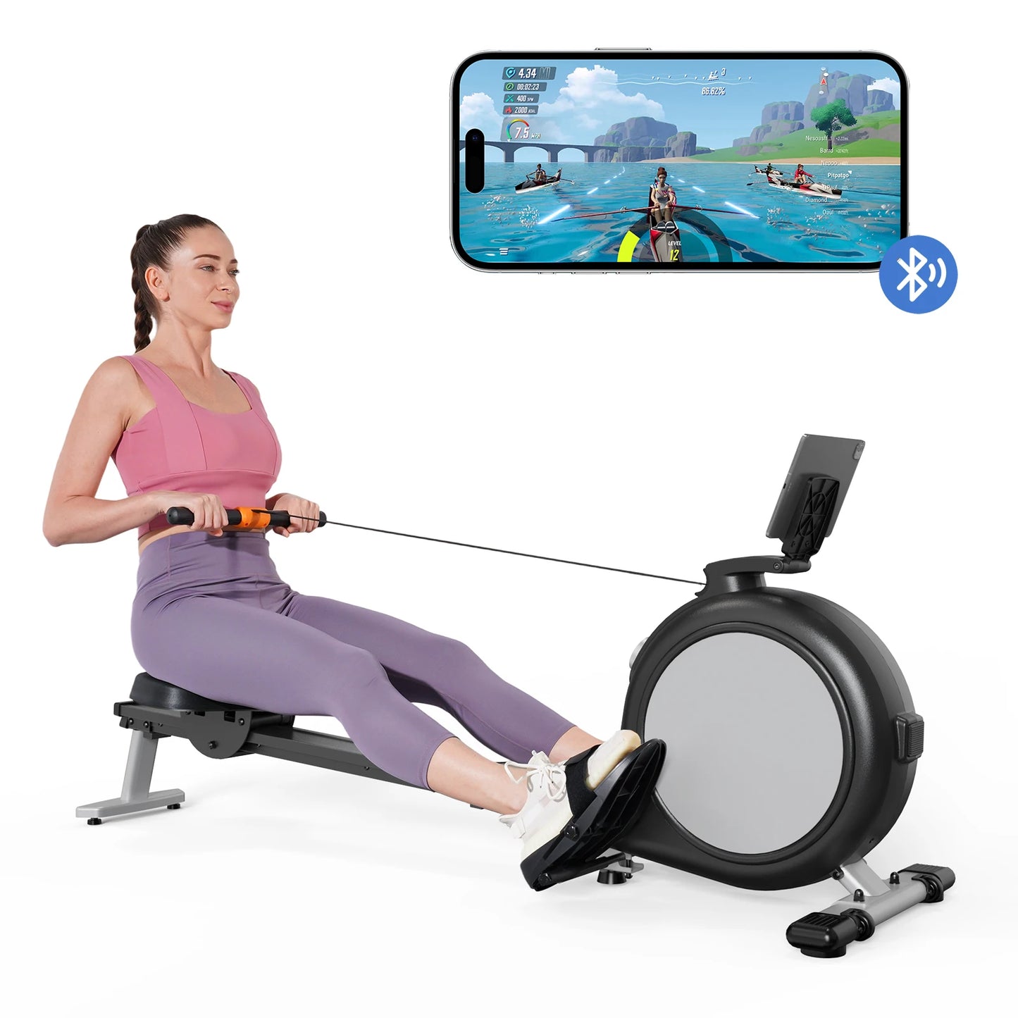 Home Rowing Machine with 32 Levels Adjustable Resistance and 300 Pounds Capacity LED Monitor and Tablet Holder Bluetooth Fitness Equipment