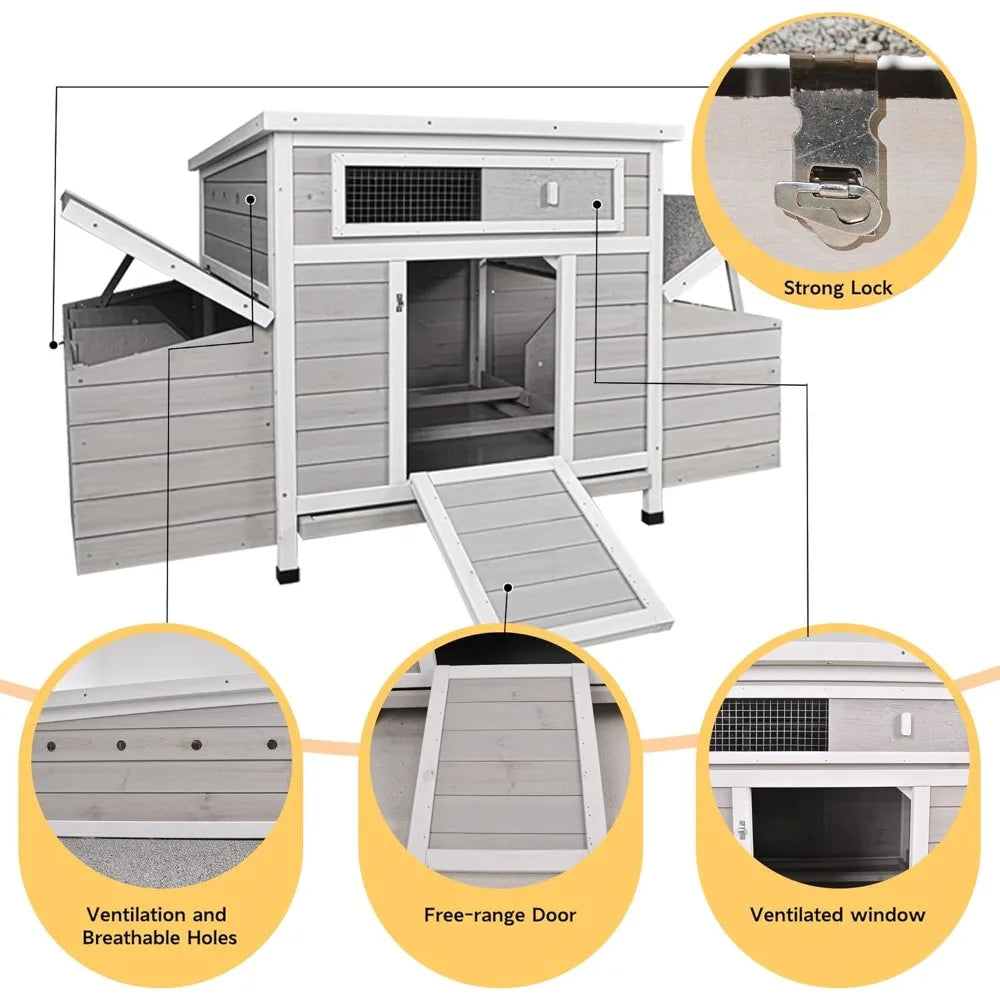 Outdoor Chicken Coop With Six Nesting Boxes And Removable Tray