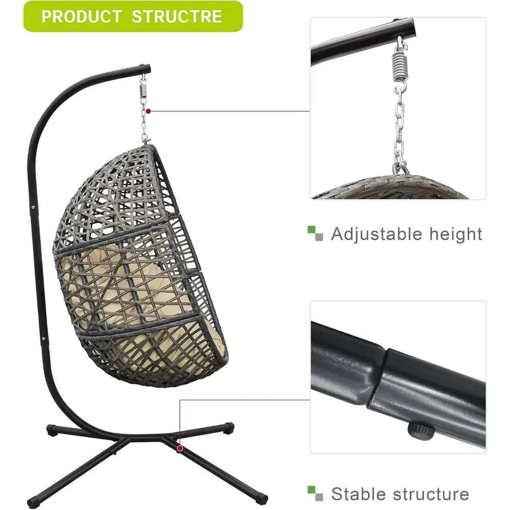Outdoor Hanging Egg Chair With Stand All Weather Wicker