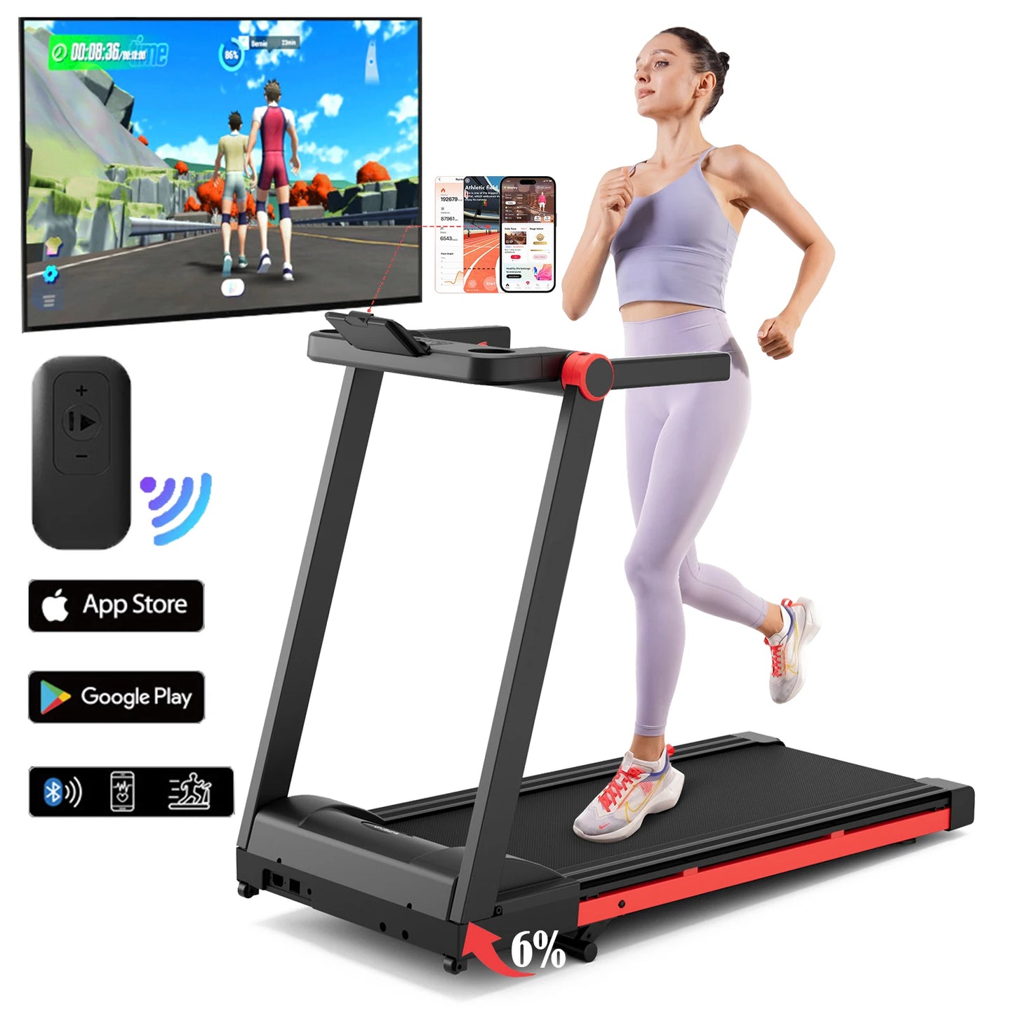 3.5HP Foldable Incline Home Treadmill Walking Pad with Handle Bar Holder 350LBS Capacity Touch Screen Smart App Data Monitoring