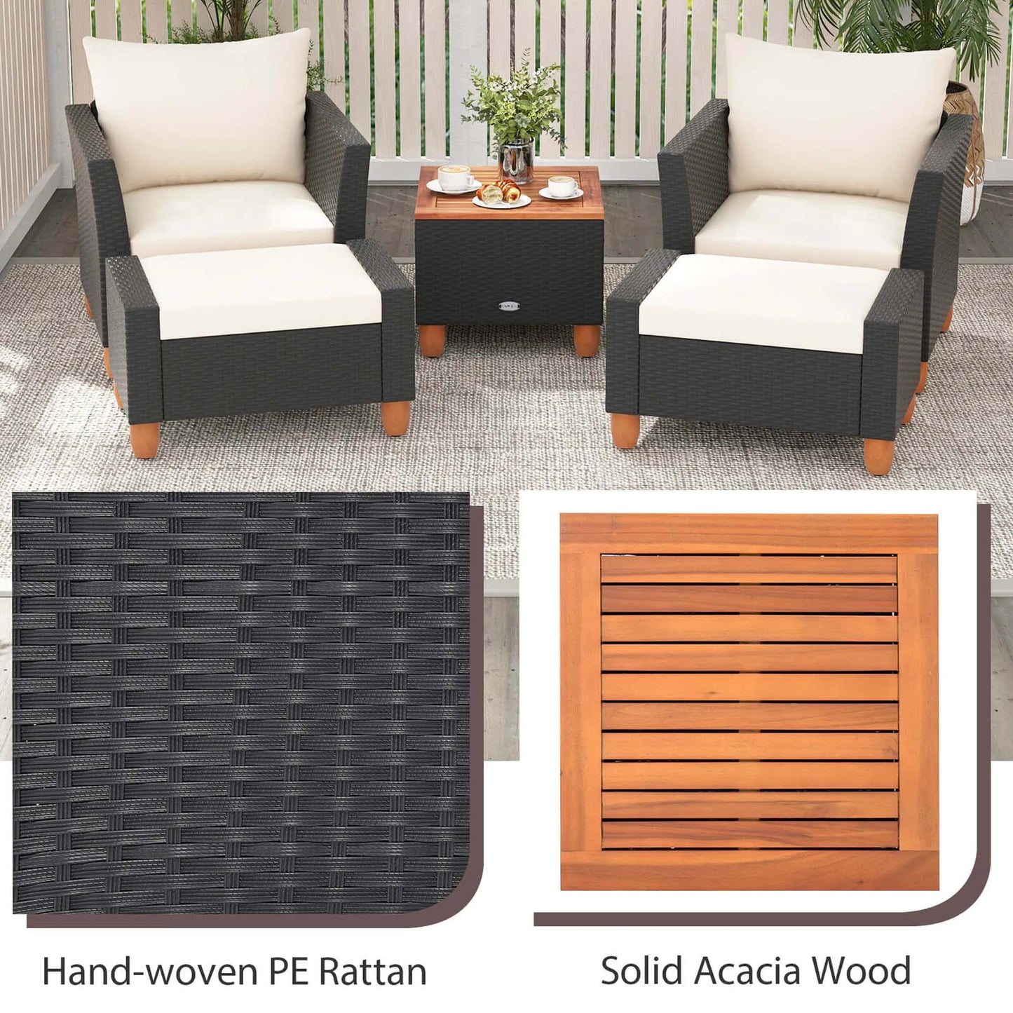 5 Piece Outdoor Patio Set With Storage Table And Cushions