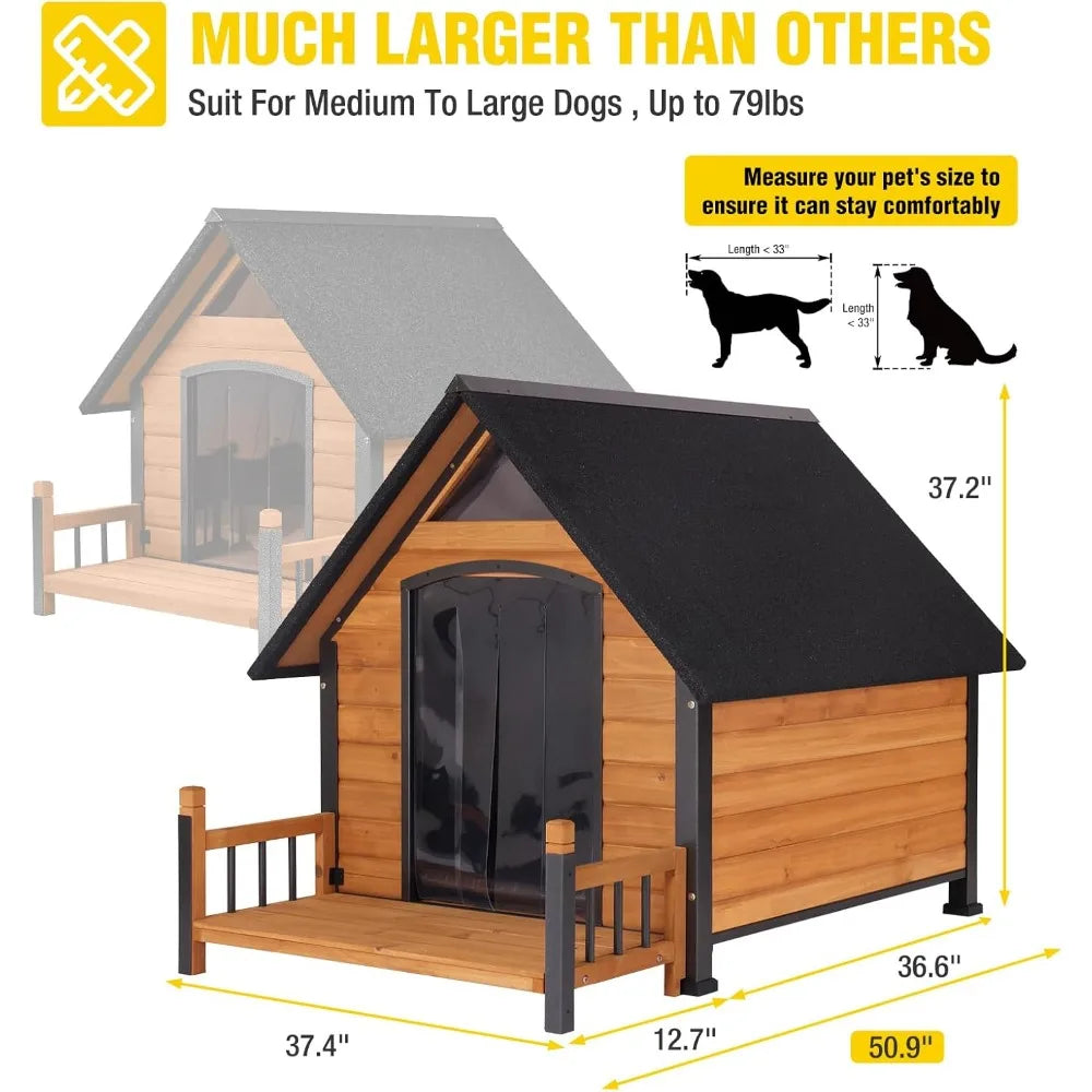 Aivituvin Outdoor Dog House with Metal Frame Weatherproof Roof and Raised Legs for Large Medium Small Dogs