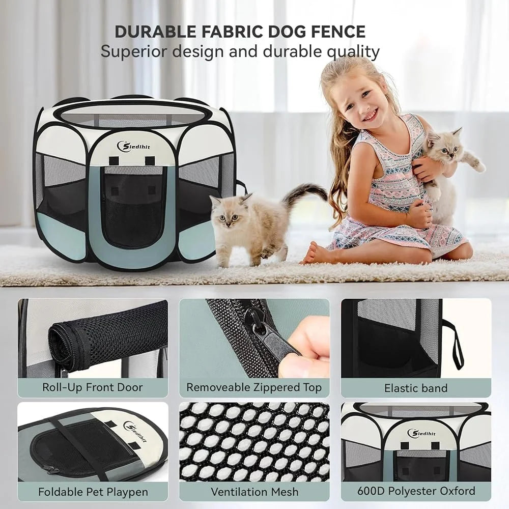 Portable Dog Cat Playpen Indoor Outdoor Puppy Tent Crate Play Yard Waterproof Foldable Pet Kennel Easy Setup 360 View