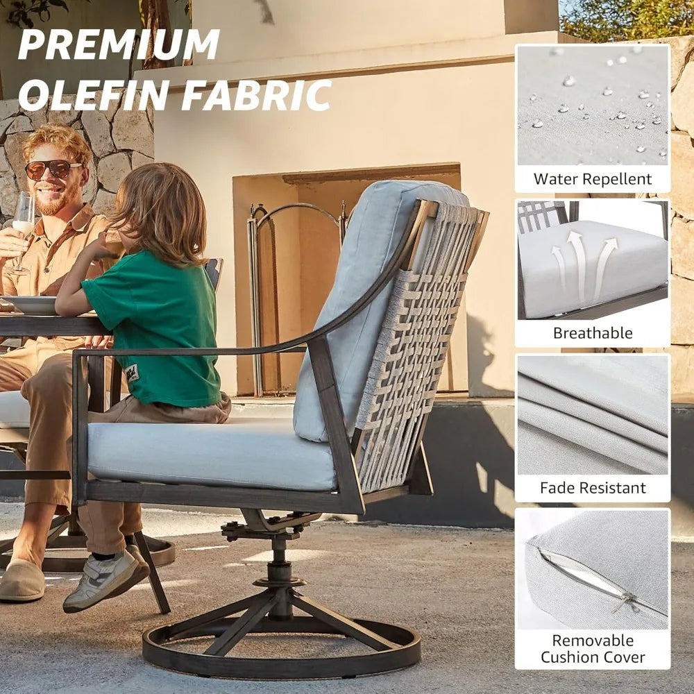 5-Piece Outdoor Patio Dining Set, 4pcs Patio Swivel Rocking Chairs and 38’’ Round Dining Table with 1.65’’ Umbrella Hole