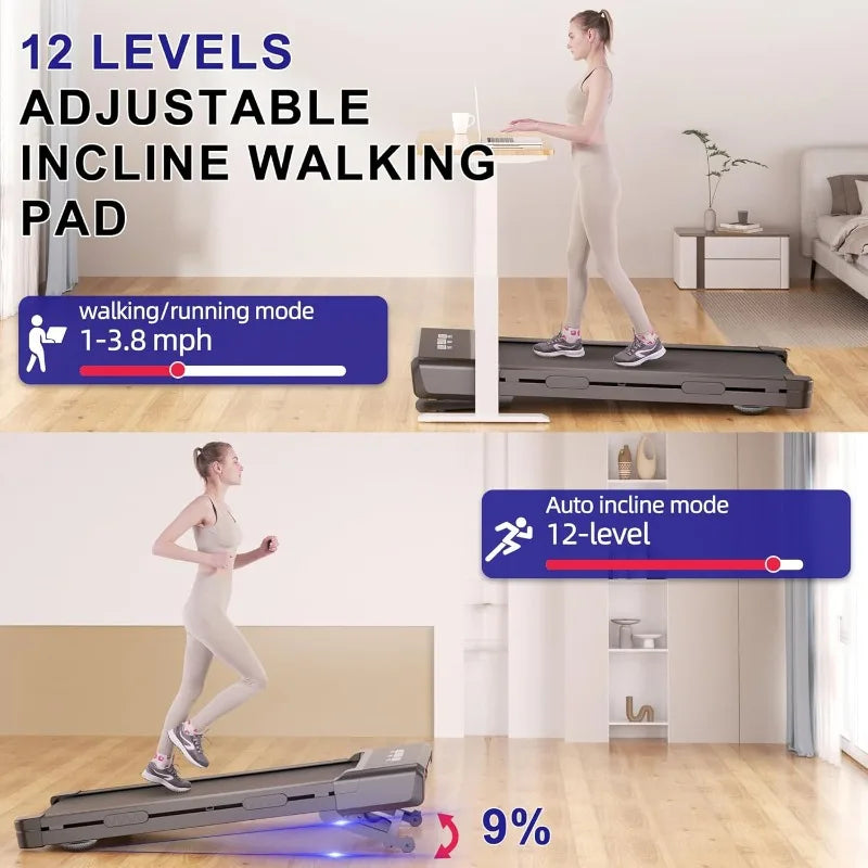 Walking Pad with Auto Incline 3 in 1 Portable Treadmill Remote Control LED Display Walking Jogging Machine 300 Lbs Capacity