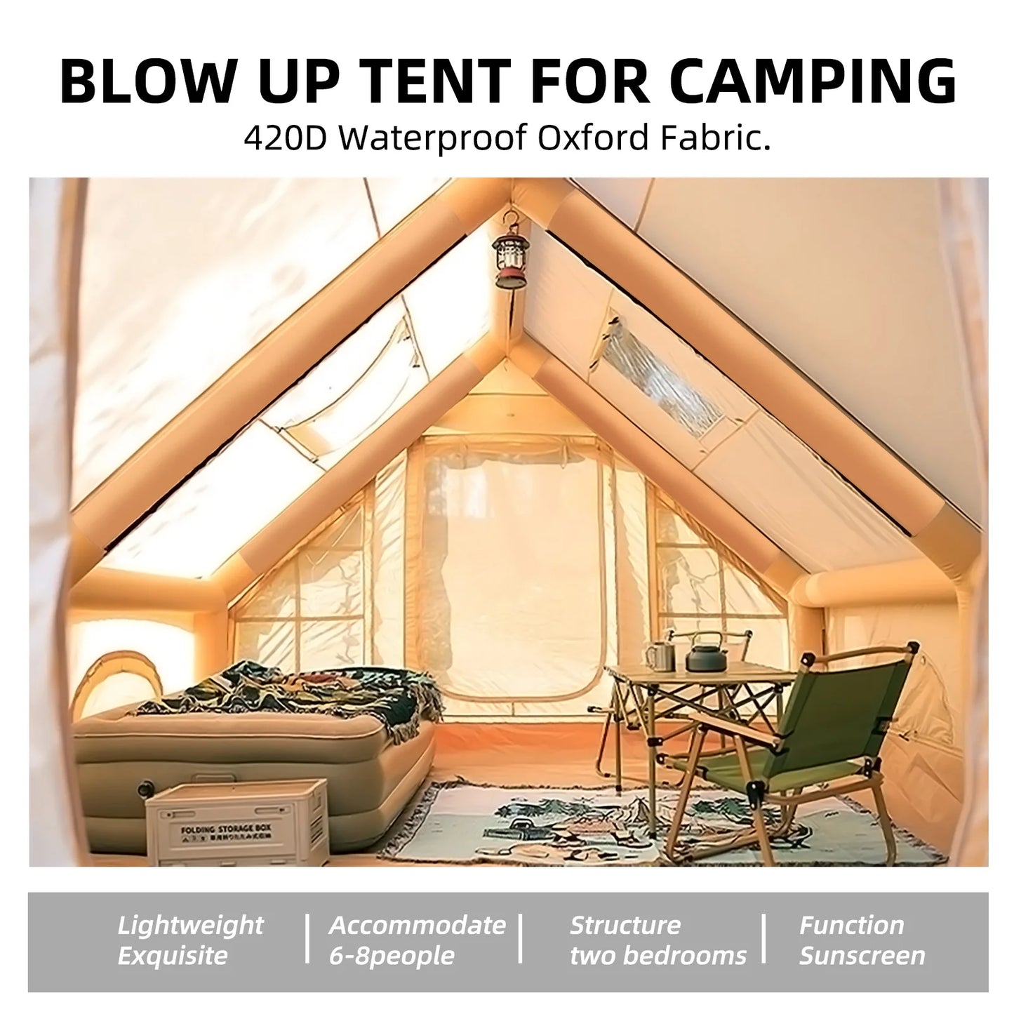 Inflatable Tent 8 To 10 Person Camping Easy Setup With Pump