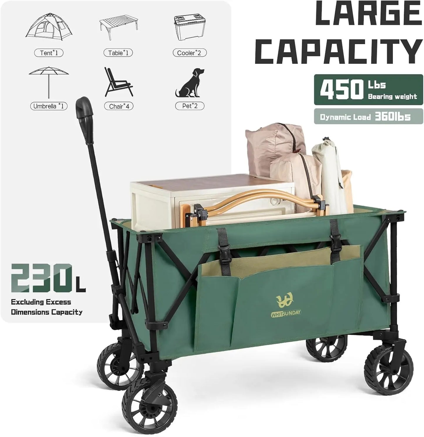 Foldable Utility Wagon 400Lbs Heavy Duty Outdoor Beach Park