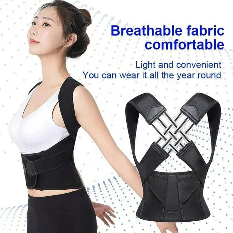 Male and female back support posture corrector - shoulder straightener with adjustable full back support posture strap