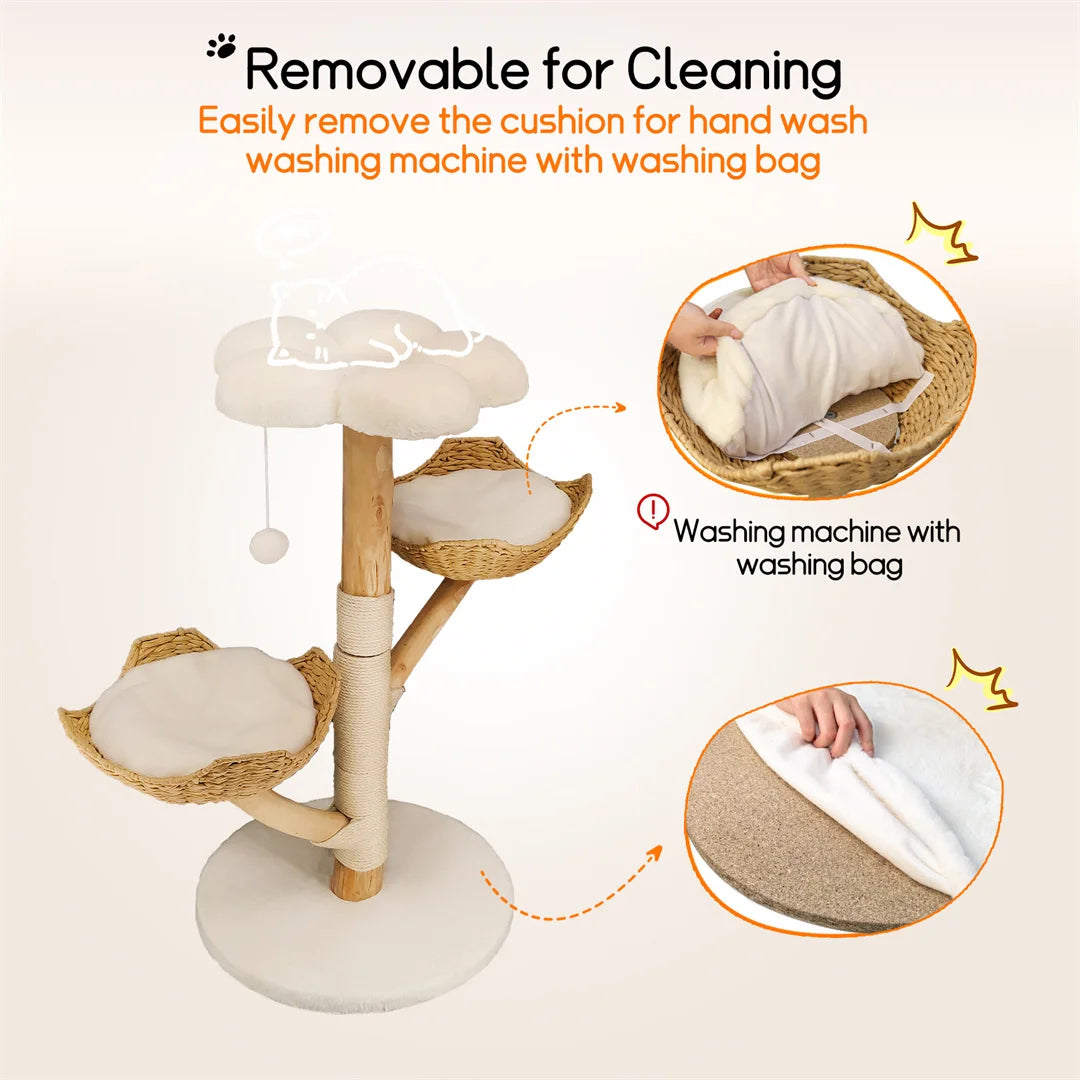 BINGOPAW Modern Cat Climbing Tree With Solid Wood Scratching Post