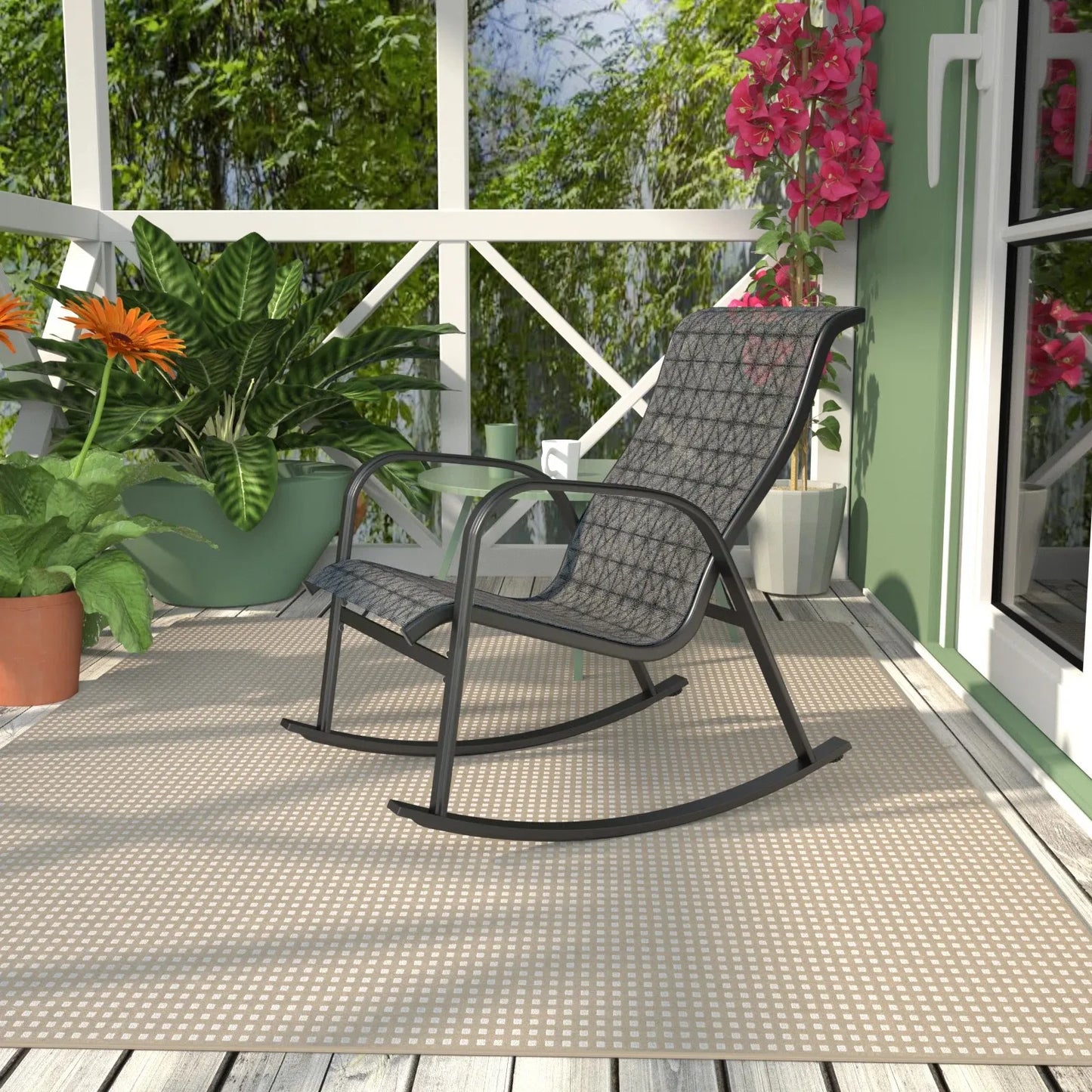 Grand Patio Mesh Sling Rocking Chair Outdoor Porch Garden