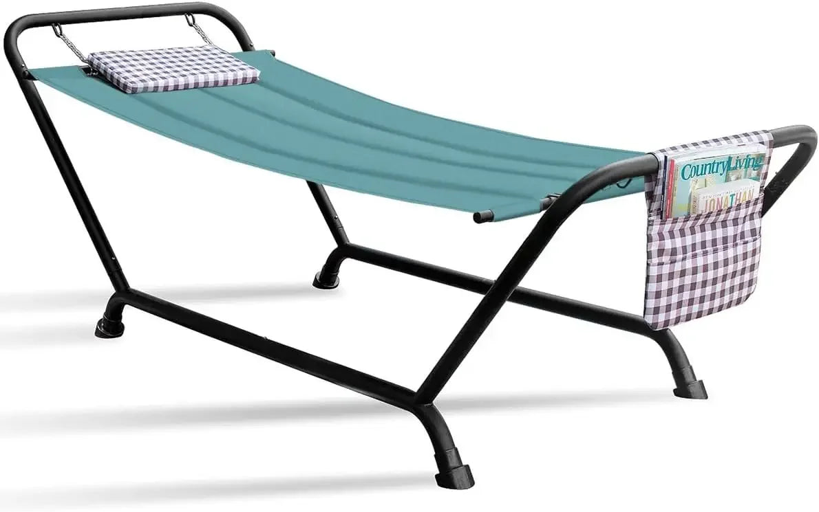 Cozy Outdoor Hammock Bed with Stand Pillow and Storage Pockets