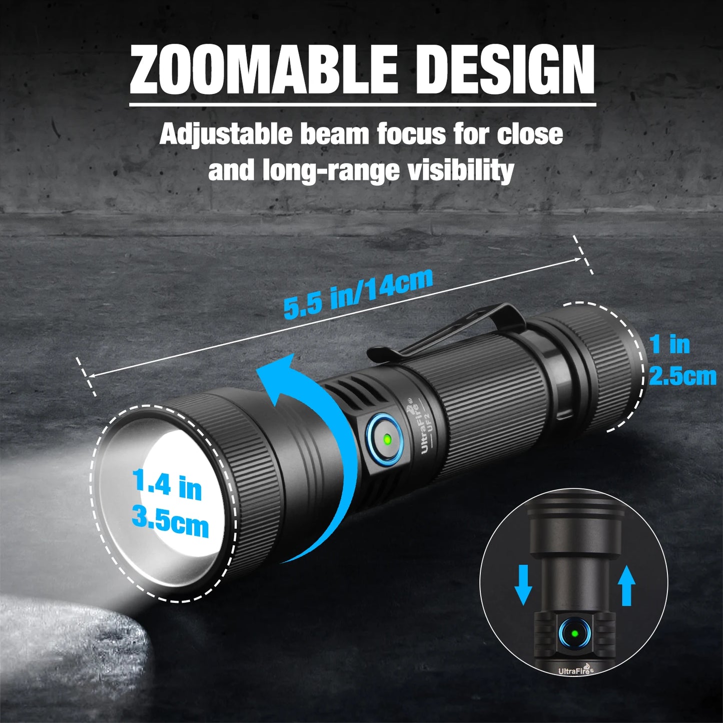 UltraFire UF2 21700 LED Flashlight 1500 Lumens 550M Zoomable Outdoor Lamp USB C Rechargeable Torch with Magnetic Tail for Hiking