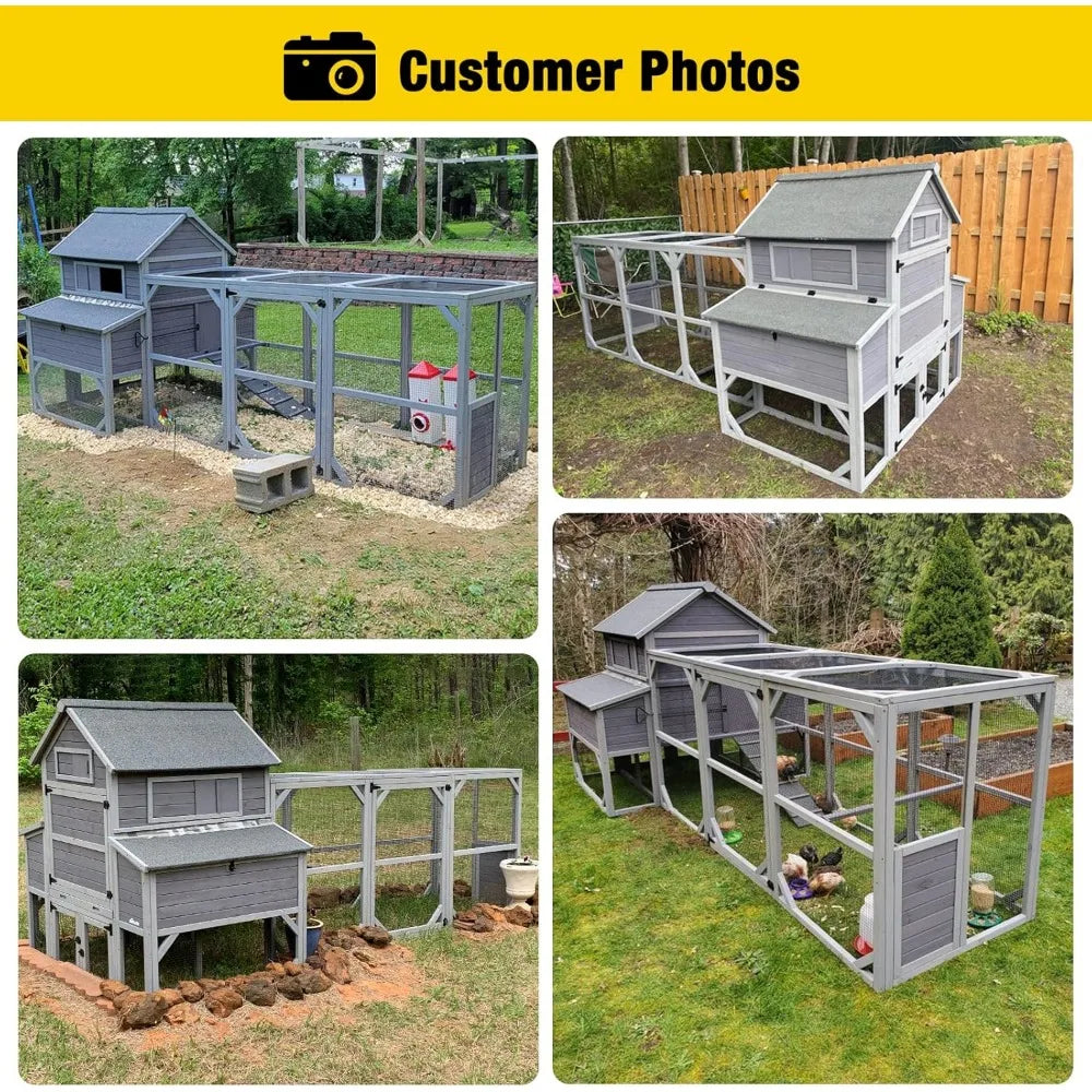 Large Chicken Coop 137" L Hen House Duck Cage for 10-15 Chickens 55ft² with Spacious Run, 6 Nesting Box, 6 Raised Perches