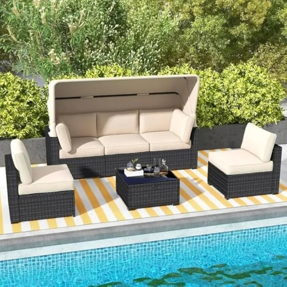 6pc Outdoor Rattan Wicker Patio Set With Waterproof Cushions