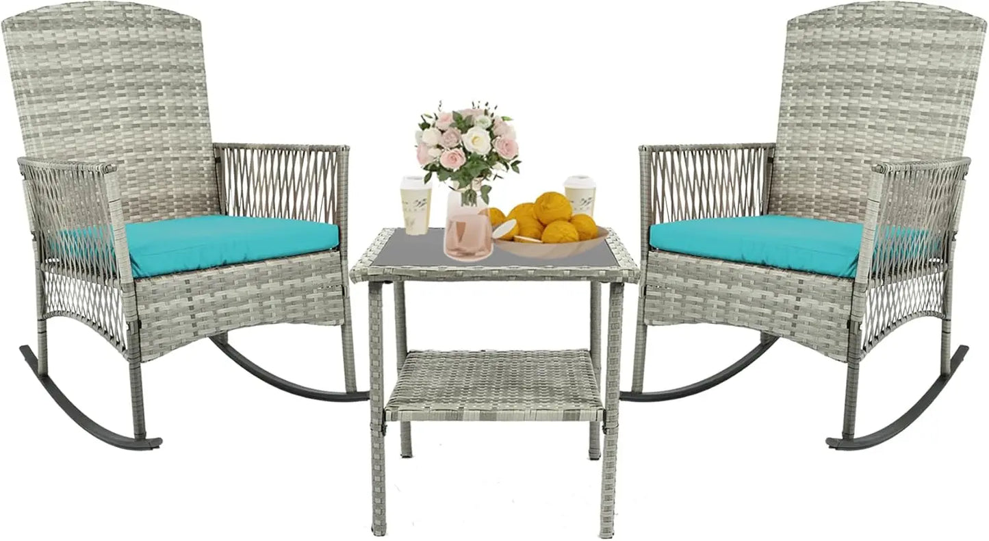 ANGDUO 3 Piece Patio Conversation Set with Rocking Chairs