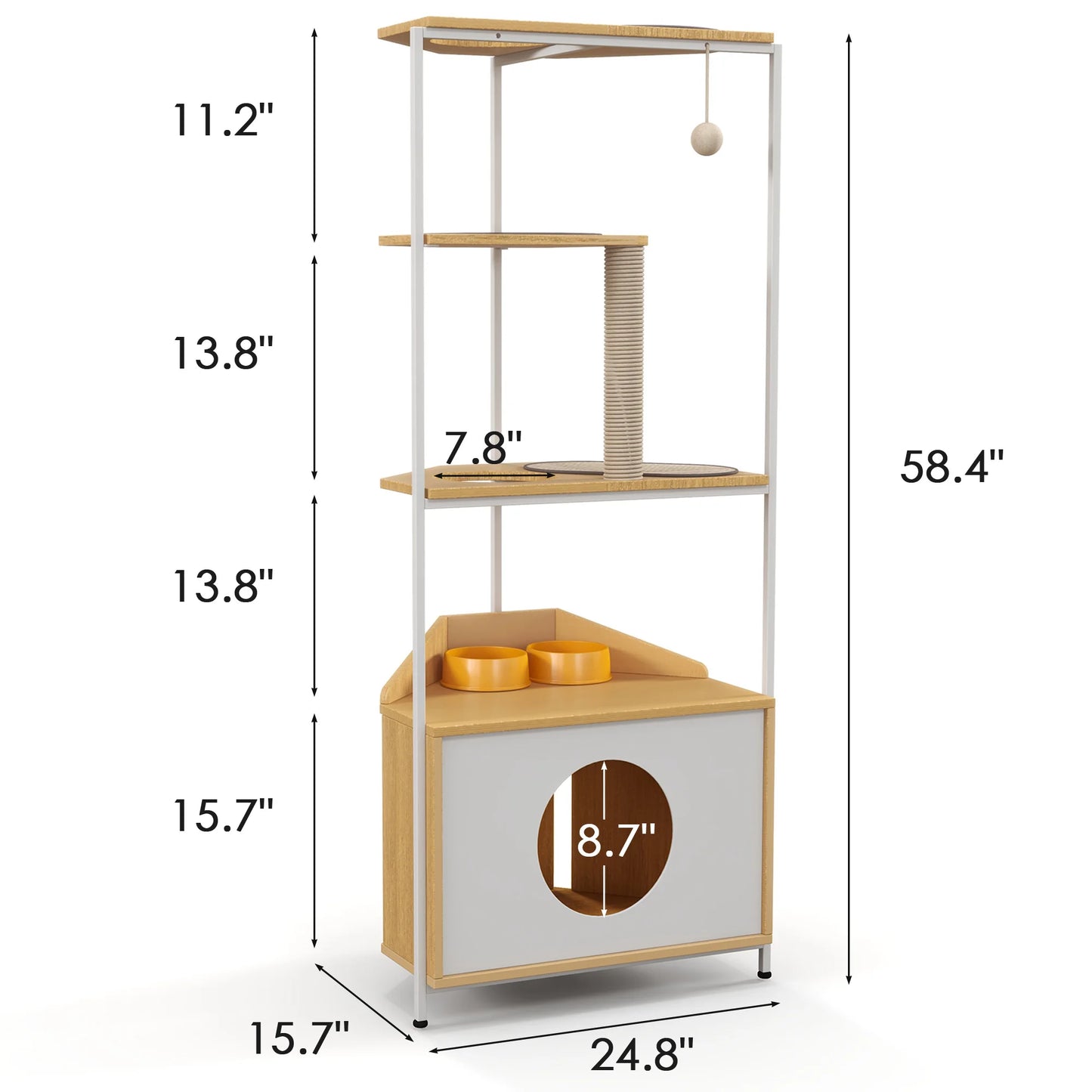 Pet Furniture Corner Cat Tower, Cat Tree Cat Condo with Scratching Post Feeding Station and Climbing Platforms for Indoor Cats