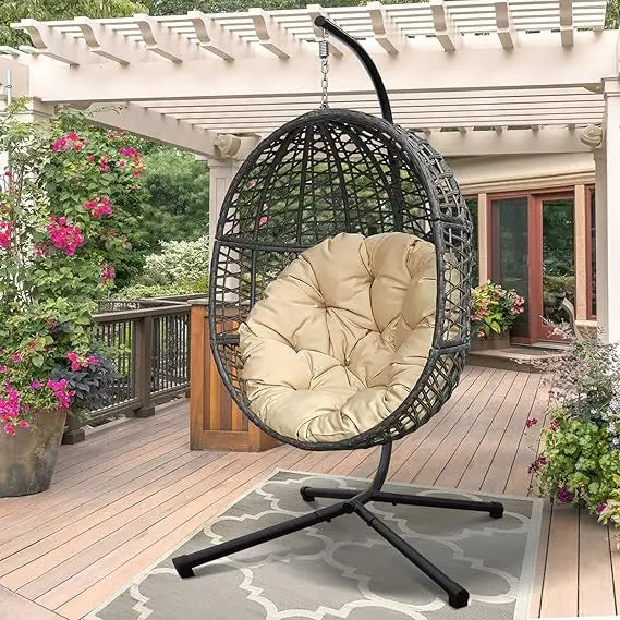 Outdoor Hanging Egg Chair With Stand All Weather Wicker