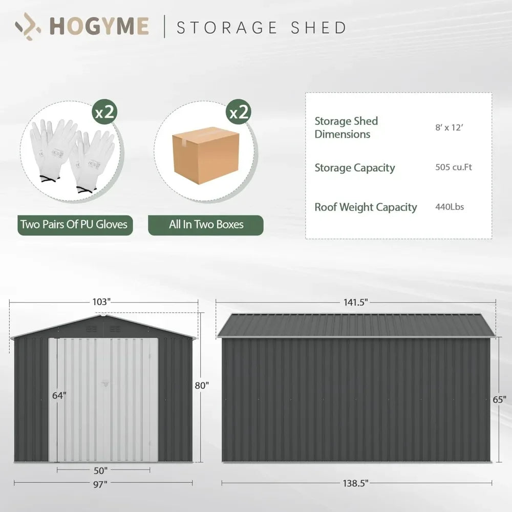 8x12 Ft Outdoor Storage Shed Metal Tool Lockable Doors