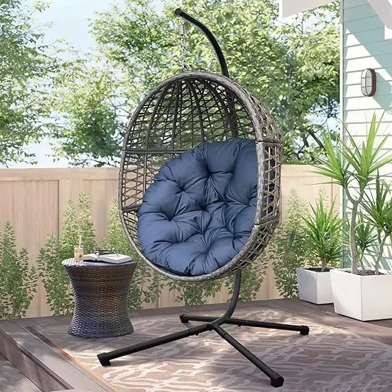 Outdoor Hanging Egg Chair With Stand All Weather Wicker