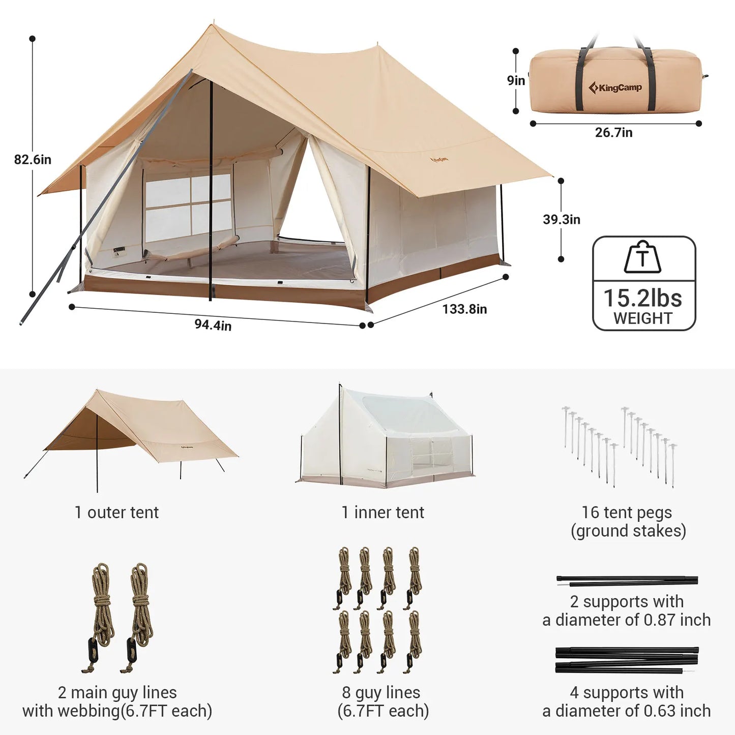 KingCamp 2-In-1 Camping Tent Canopy And Mesh Cabin