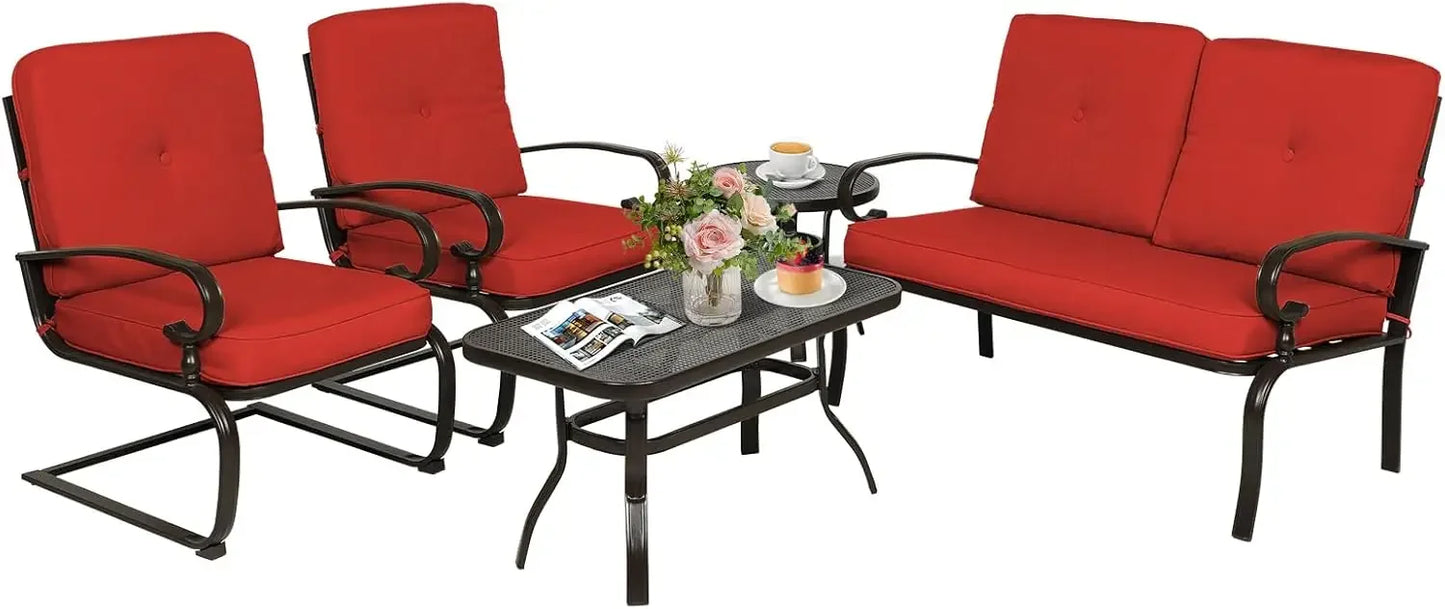 5 Piece Wrought Iron Outdoor Patio Chair Set With Cushions