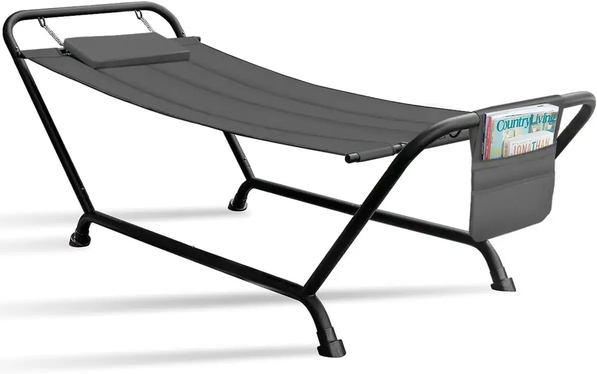 Cozy Outdoor Hammock Bed with Stand Pillow and Storage Pockets