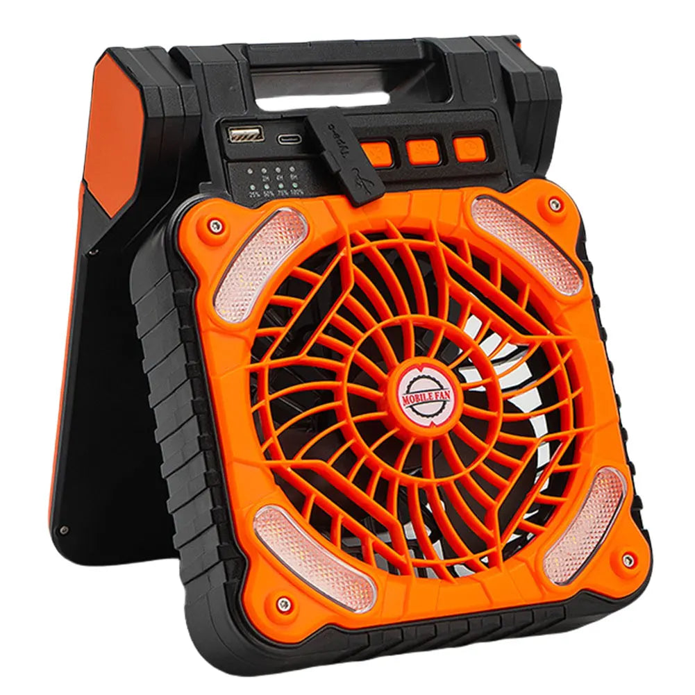 Solar Outdoor Camping Fan With LED Light 5200mAh IPX4