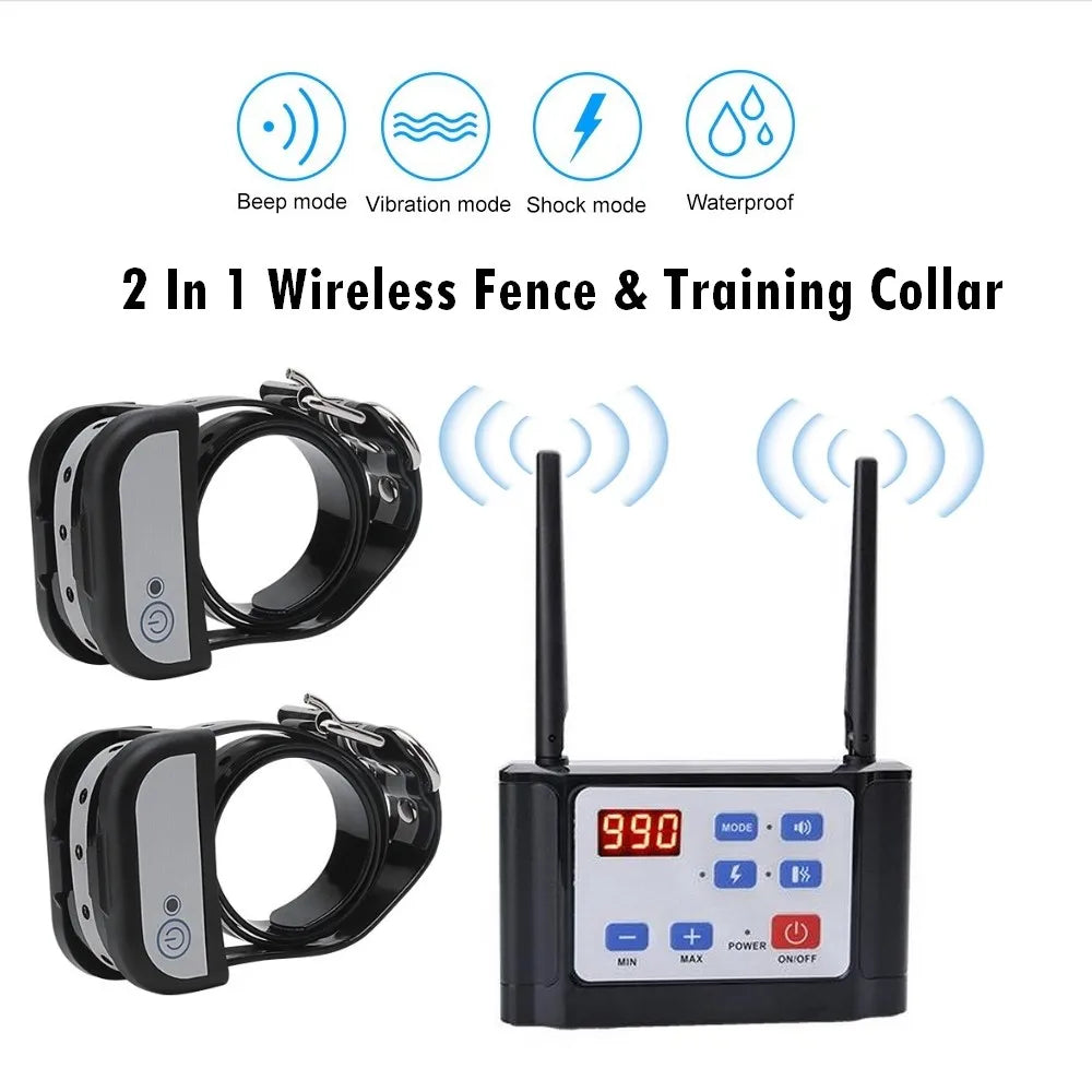 300M 2 In 1 Dog Wireless Training Fence Collar Rechargeable