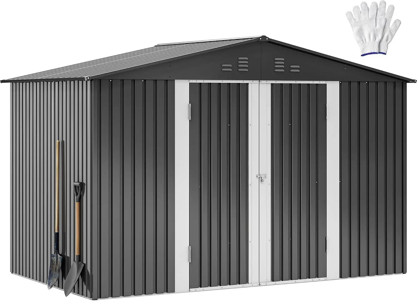 8x4 FT Outdoor Weatherproof Storage Shed, Secure Metal Bike Shed w/Lockable Entry, Garden Storage for Lawn Equipment, Tools