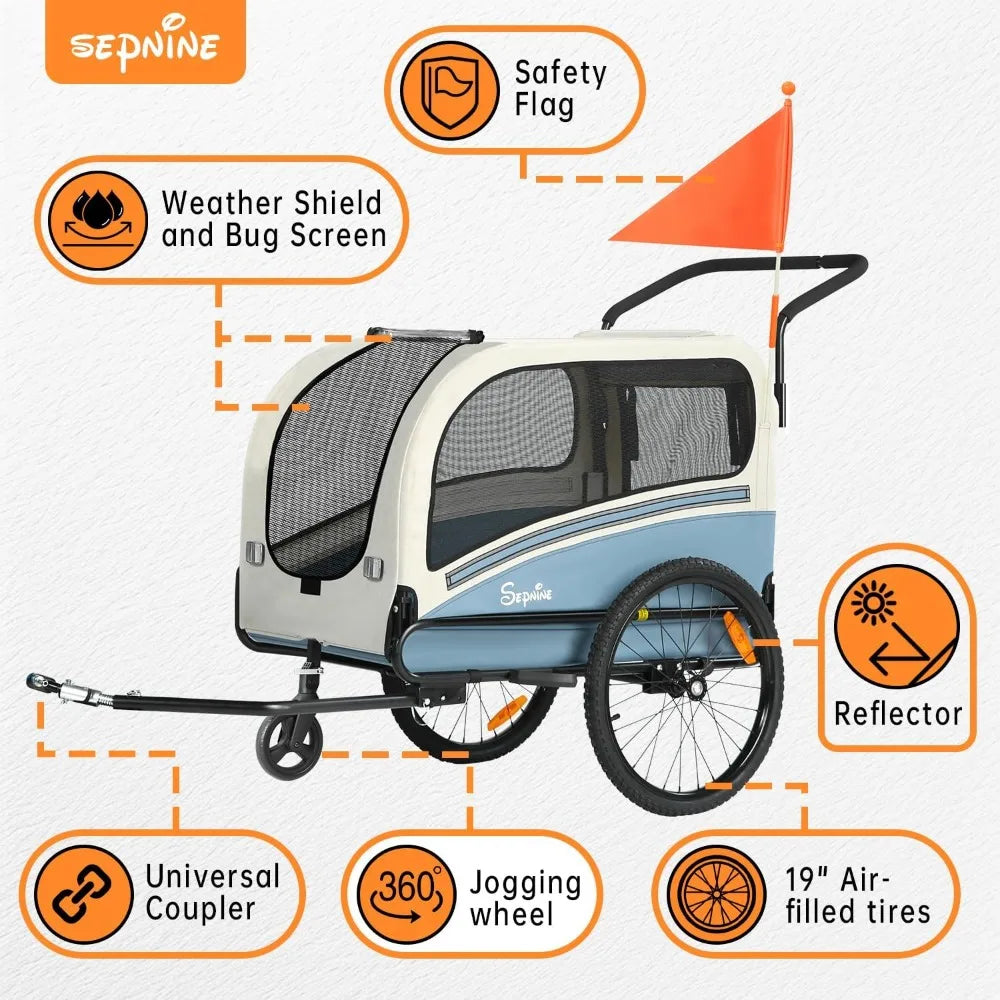 Dog Bike Trailer Two In One Stroller Carrier Up To 88 Lbs