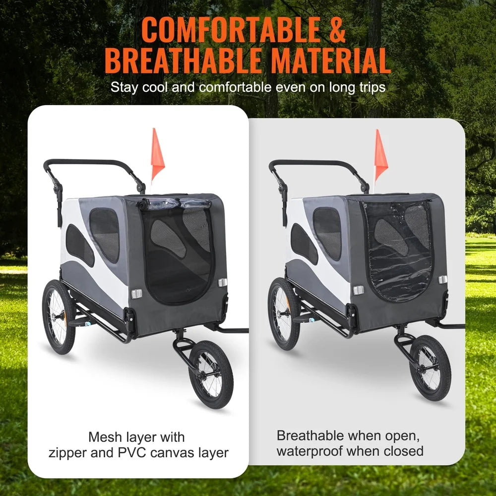 Pet Bike Trailer Foldable Dual Function Dog Stroller 100 Lb